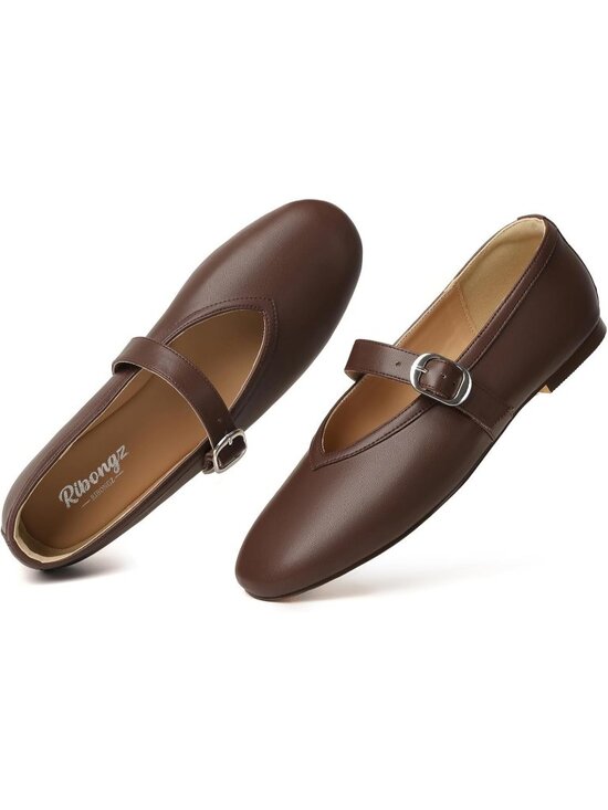 Shoes - Women's Chocolate Brown Flats Foldable Ballet Mary Jane Round Toe Dressy Shoes